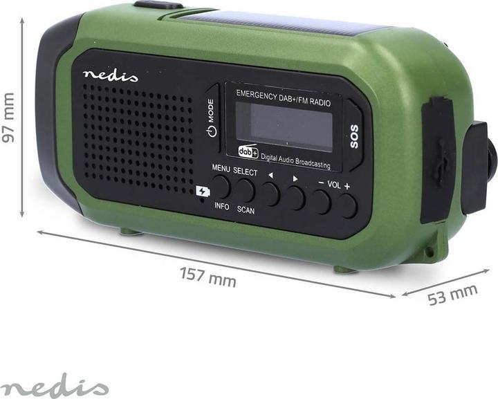Produktbild Nedis Notfallradio | Tragbare Ausführung | DAB+ / FM | Batteriebetrieben / Handkurbel / Solar Powere (DAB+, FM)