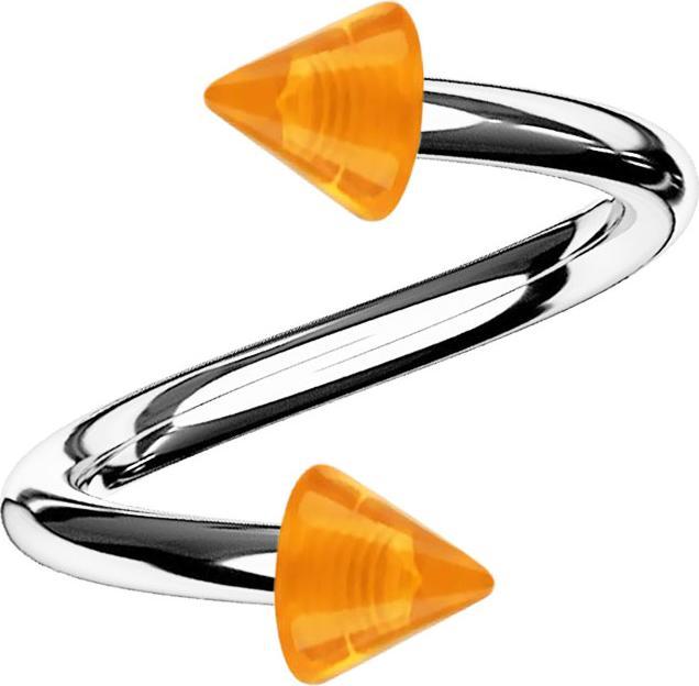 Produktbild Star Piercing Spirale silber mit zwei Cones orange transparent (Acryl, ohne Messing, Chirurgenstahl 316L)