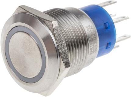 Actual product image Rs Pro 19mm,stainless,DPDT,mom,White,12V