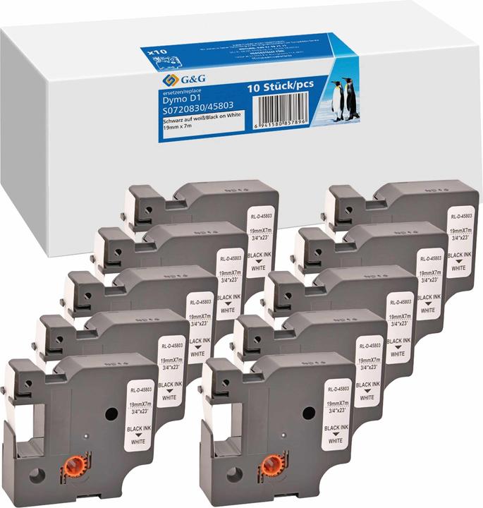 10x Schriftband -VORTEILSPACK- Kompatibel mit Dymo D1/ 45803/ S0720830/ 2093098 (1.90 cm, Weiss)