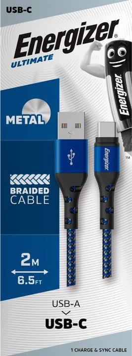 Produktbild Energizer Kabel aus Metall / geflochtenem Nylon - USB-C - 2 m, blau (2 m, USB 3.0)