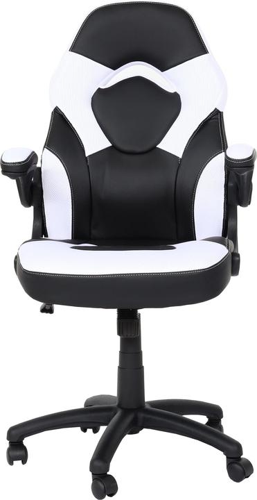 Swisshandel24 Bürostuhl HWC-K13, Drehstuhl Gamingstuhl, ergonomisch, verstellbare Armlehne, Kunstleder schwarz-w