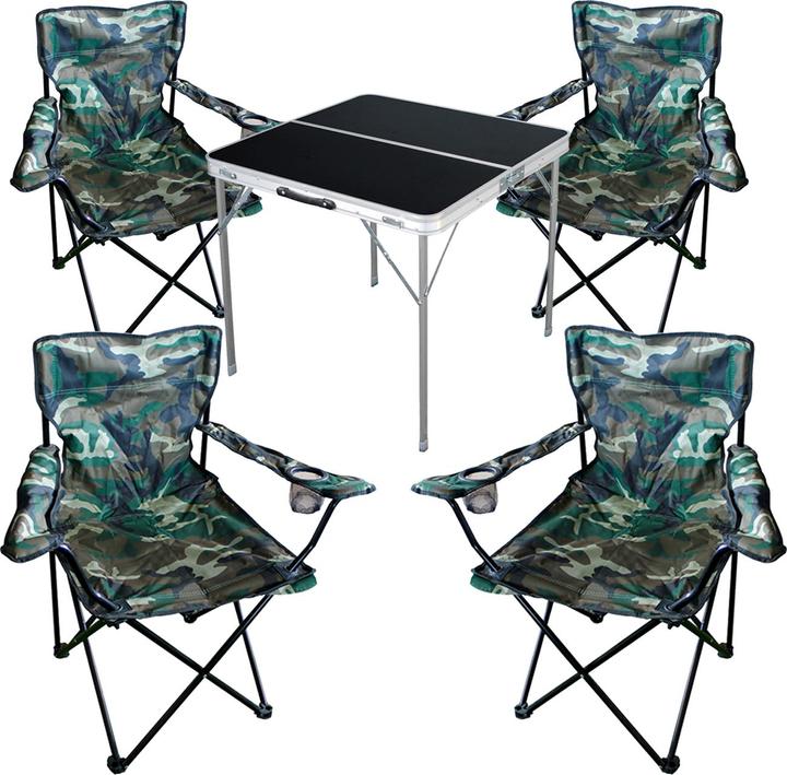 Mojawo 5-piece camping furniture set camouflage table black + camping chairs