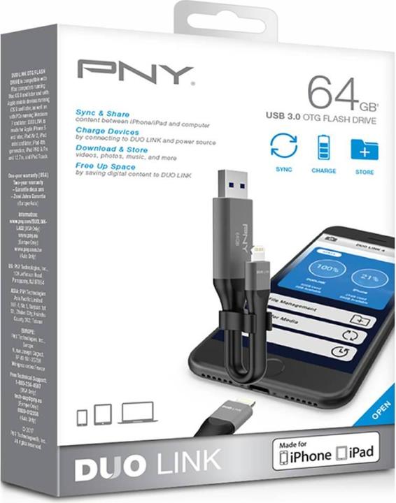 Image du produit PNY DUO-LINK OTG USB 3.0 64GB (64 Go, USB-A)