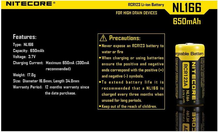 Produktbild Nitecore Li-Ion Akku Typ 16340 - NL166