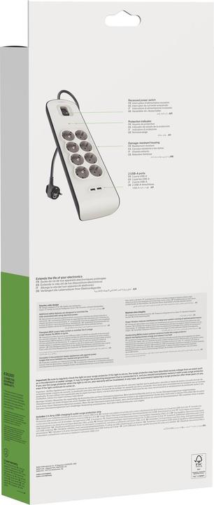 Produktbild Belkin Steckdosenleiste 8-fach 2 Meter Netzkabel BSV804vf2M-V2 (8 x, 2 m)