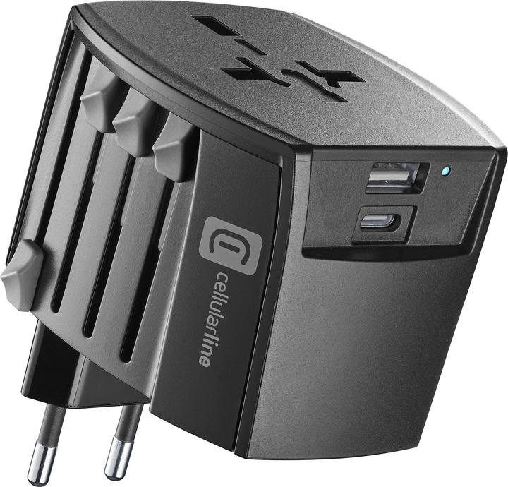 Immagine prodotto Cellularline Caricabatterie da viaggio a doppia porta 20W nero (20 W)