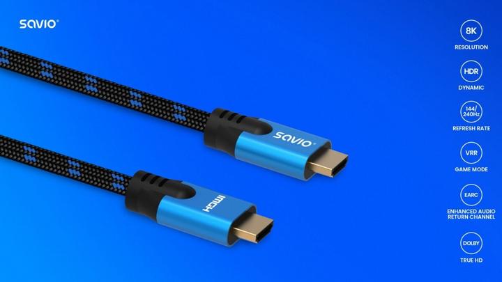 Produktbild Savio HDMI-Kabel (M) v2.1, 3 m, 8K, Kupfer, blau schwarz, goldenes Ende, Ethernet/3D, CL-143 (3 m, HDMI)
