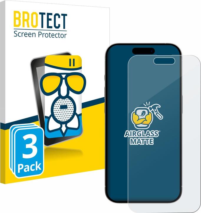 Productafbeelding BROTECT AirGlass Matte kogelwerende glasfolie (3 Stuk, Apple iPhone 15 Pro Max)
