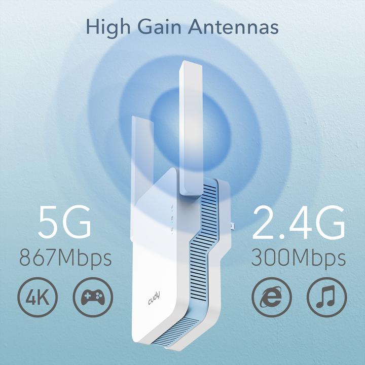 Produktbild Cudy RE1200 Wi-Fi signal booster (867 Mbit/s, 300 Mbit/s)