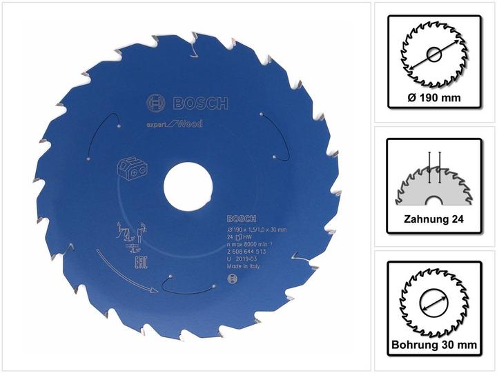 Produktbild Bosch Professional Zubehör Akku-Kreissägeblatt Expert for Wood, 190 x 1,5/1 x 30, 24 Zähne
