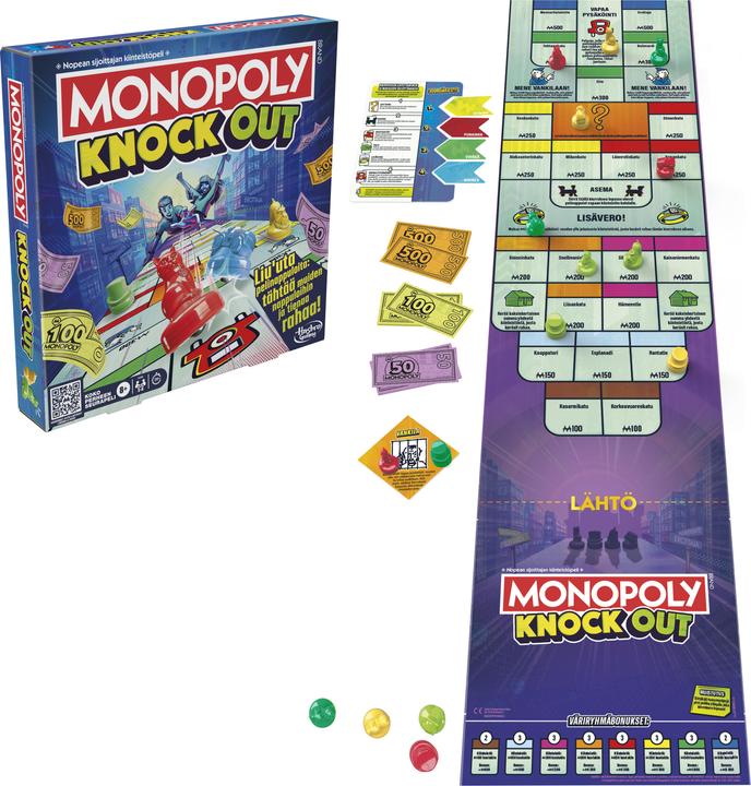 Actual product image Komelon Monopoly Knockout Family Party Game, Quick-Playing Board Games for Ages 8+, 2-8 Players, 20 Mins. (Finnish)