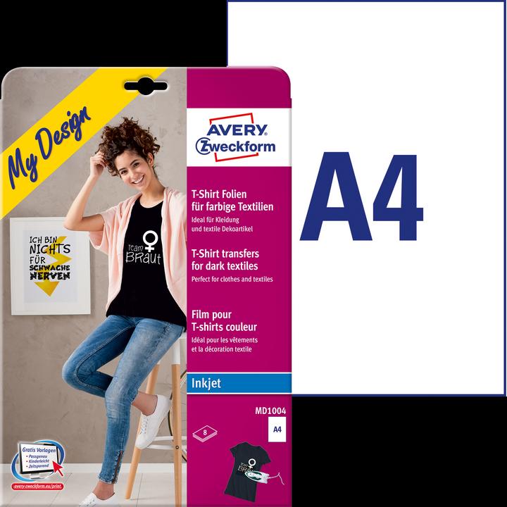 Immagine prodotto Avery Zweckform My Design T-Shirt Transfer per tessuti scuri (8 x, A4)