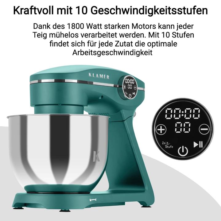 Immagine prodotto KLAMER Küchenmaschine, Knetmaschine mit 6 Liter Edelstahl Schüssel (1800 W)