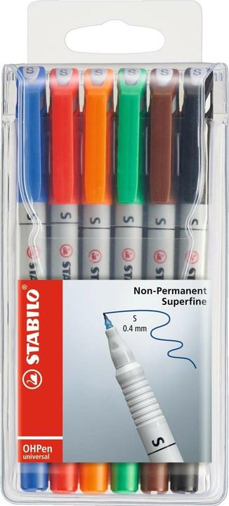 Image du produit STABILO OHPen (Bleu, Noir, Orange, Marron, Rouge, Vert, 0.40 mm, 6 x)