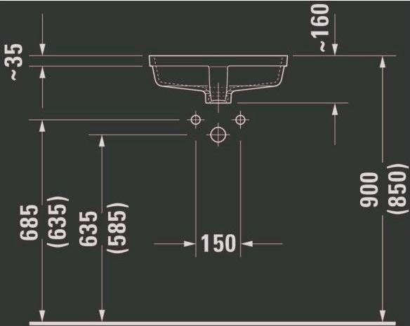 Produktbild Duravit Einbauwaschtisch VERO m ÜL o HLB 430x315mm o Hahnloch weiss WG (315 mm, 430 mm)