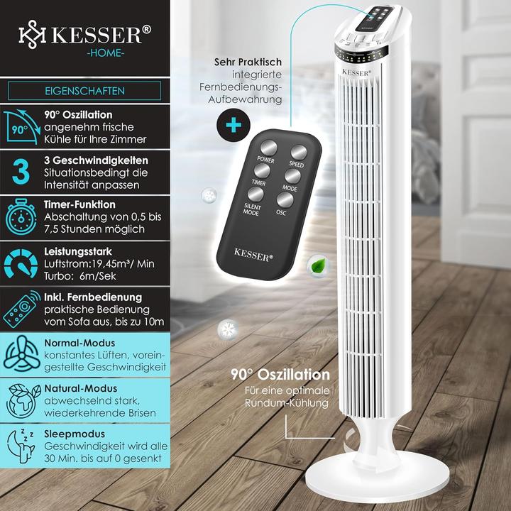 Actual product image Kesser Turmventilator mit Timer und Fernbedienung (51.50 dB)