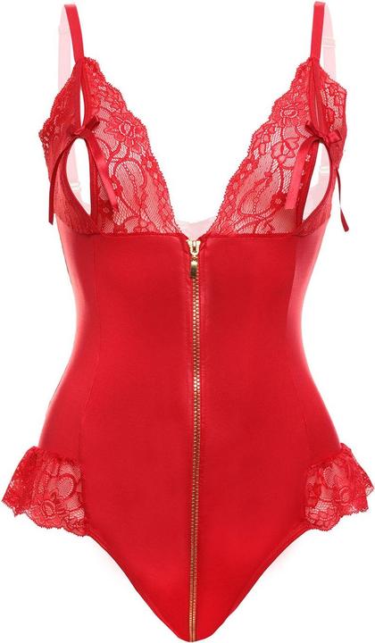 Productafbeelding Christine Le Duc Wetlook open kruis body Christelle - Rood (XL)