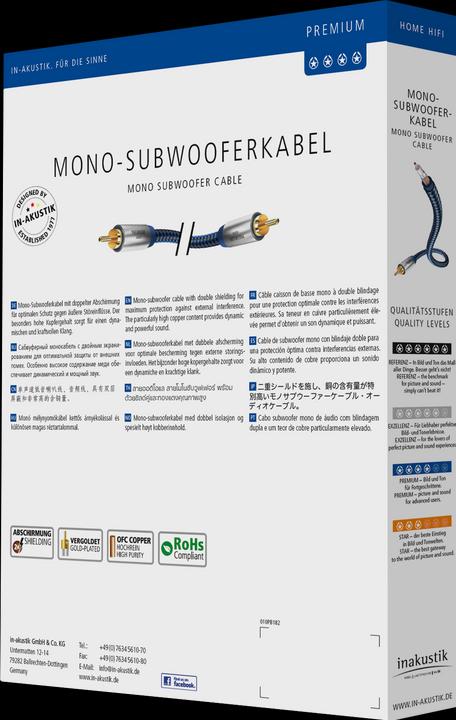 Actual product image Inakustik Premium mono subwoofer cable (3 m, Cinch)