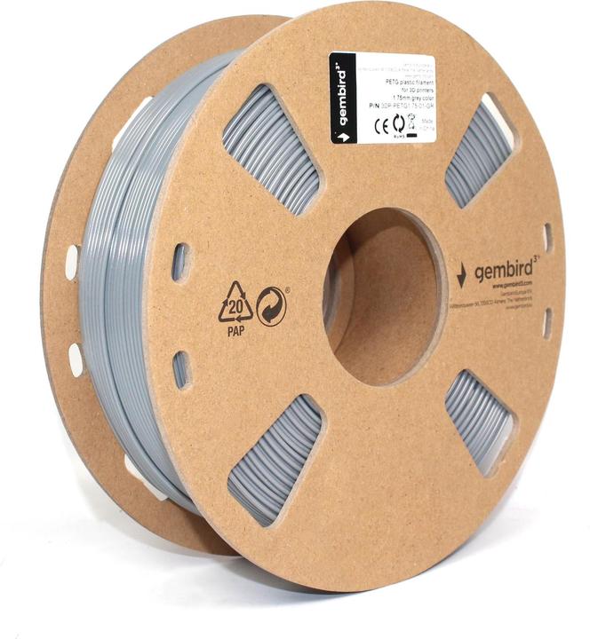Immagine prodotto Gembird Cassetta di filamento PETG bobina stretta (PETG, 1.75 mm, 1000 g, Grigio)
