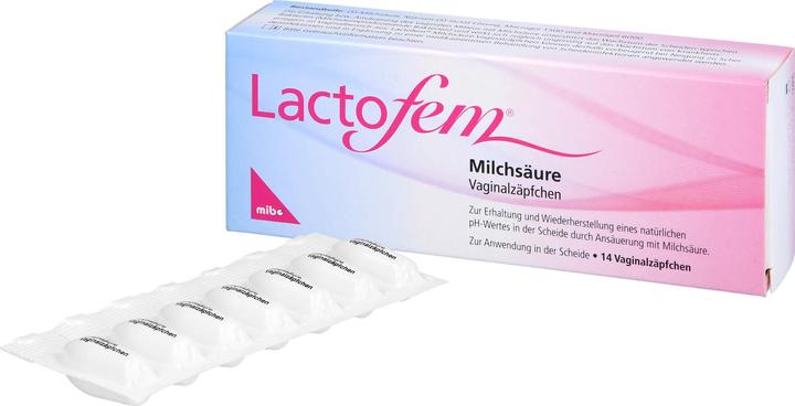 Image du produit Mibe Suppositoires vaginaux à l'acide lactique Lactofem, 14 suppositoires (Suppositoires vaginaux)