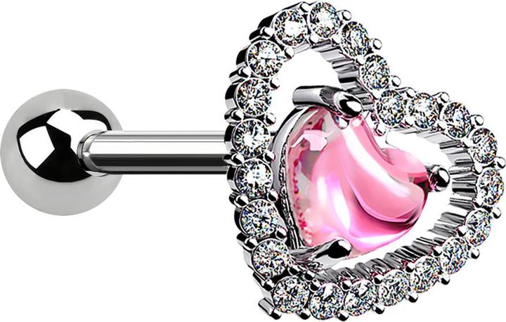 Produktbild Star Piercing Micro Barbell silber mit Kugel Herz und Herzkristall (Chirurgenstahl 316L, Messing)