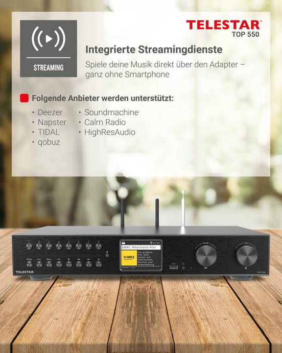 Produktbild Telestar TOP 550 sw All-In-One-System 43cm,Verstärker,CD,Internet/DAB+/UKW,BT (CD Player, Bluetooth Empfänger)