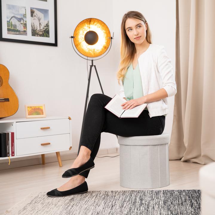 Actual product image Relaxdays Round Storage Ottoman Size M