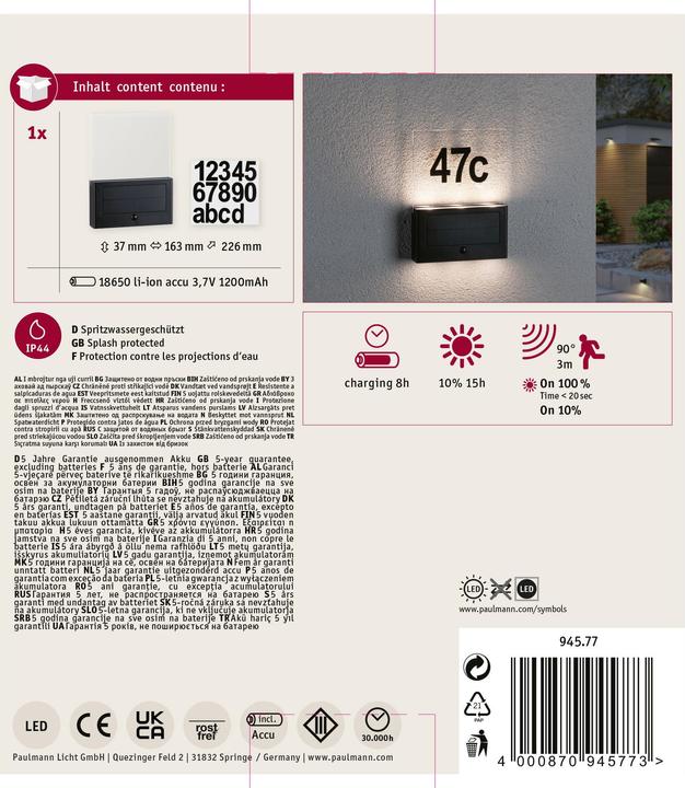 Image du produit Paulmann Numéros de maison solaires (27 lm, IP44)