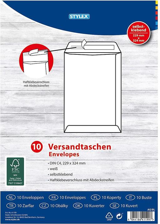 Produktbild Magni STYLEX 41199 Versandtaschen, C4, haftklebend, 100 g, 10 Stück, weiss (10 x)
