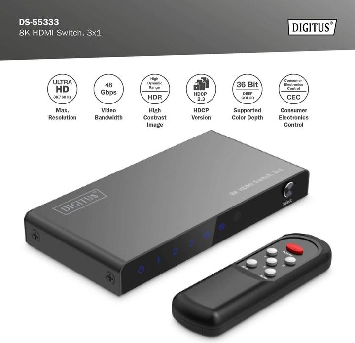 Actual product image Digitus 8K HDMI Switch, 3x1