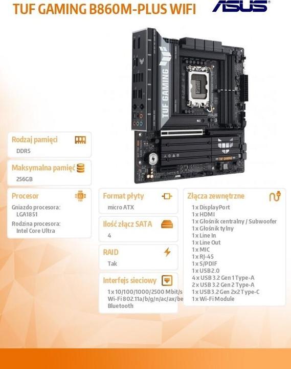 Productafbeelding ASUS TUF GAMING B860M-PLUS WIFI (LGA 1851, Intel B860, mATX)