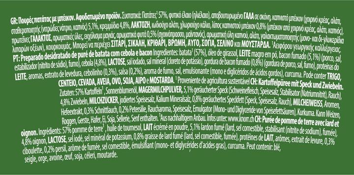 Nährwerte und Zutaten Knorr Fertiggericht Potato Snack Bacon & Onion 1 Portion (60 g)