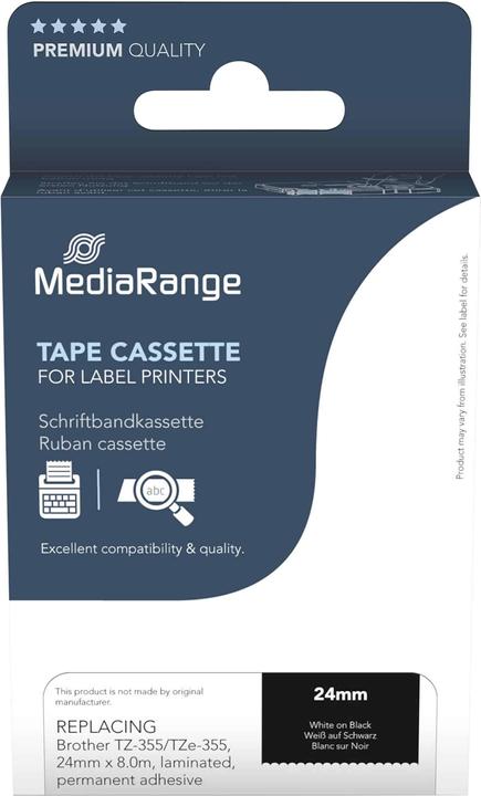 Actual product image MediaRange Tape cassette white on black 8m x 24mm (2.40 cm, Black)