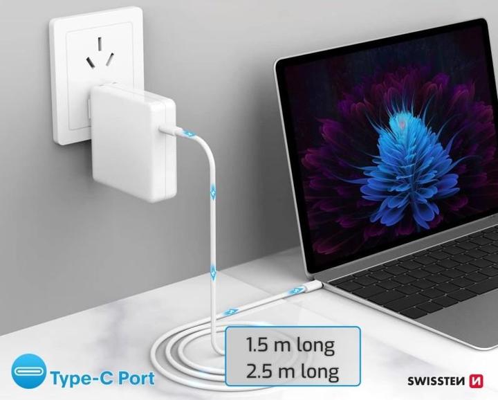 Produktbild Swissten Datenkabel TPE USB-C/USB-C Power Delivery 5A (100W) 2.5m Weiss (2.50 m, 100 W)