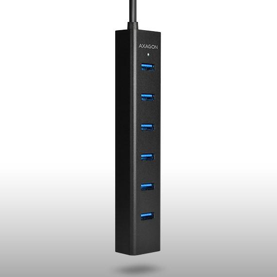 Produktbild Axagon HUE-SA7BP 7x USB3.0 ALU Ladehub inkl. AC-Adapter, Juodas (USB-A, USB-B, 7 Ports)