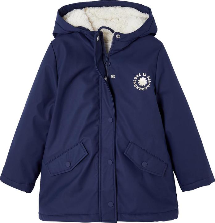 Vertbaudet Mädchen Regenjacke mit Kapuze & Teddyfleece-Futter