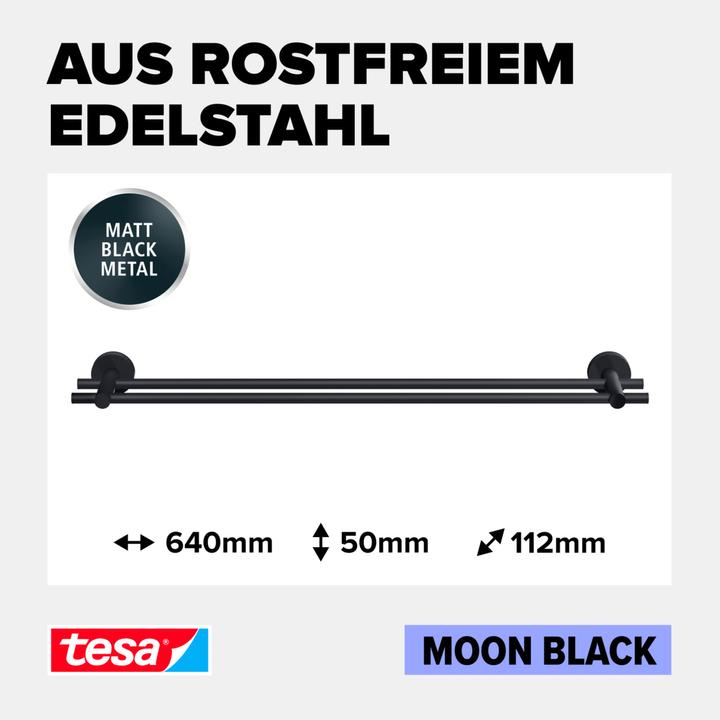 Produktbild tesa MOON BLACK Doppel-Handtuchstange inkl. Klebelösung ohne Bohren