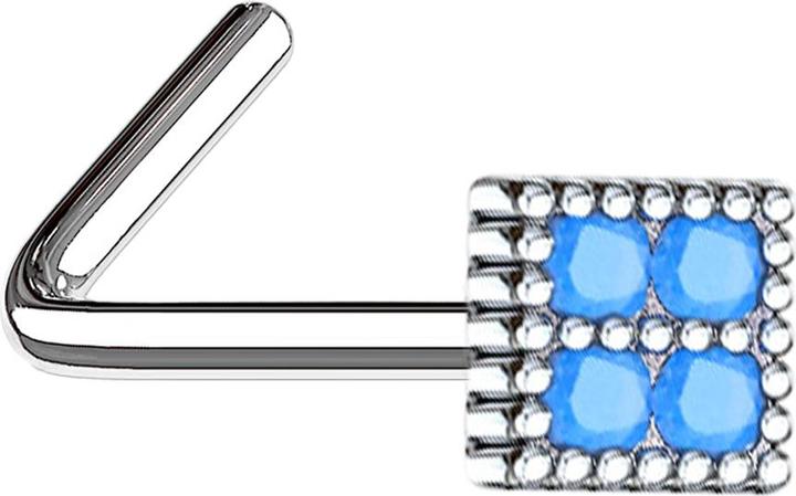 Star Piercing Nasenstecker gewinkelt silber quadratisch mit türkis Stein (Chirurgenstahl 316L, Messing)