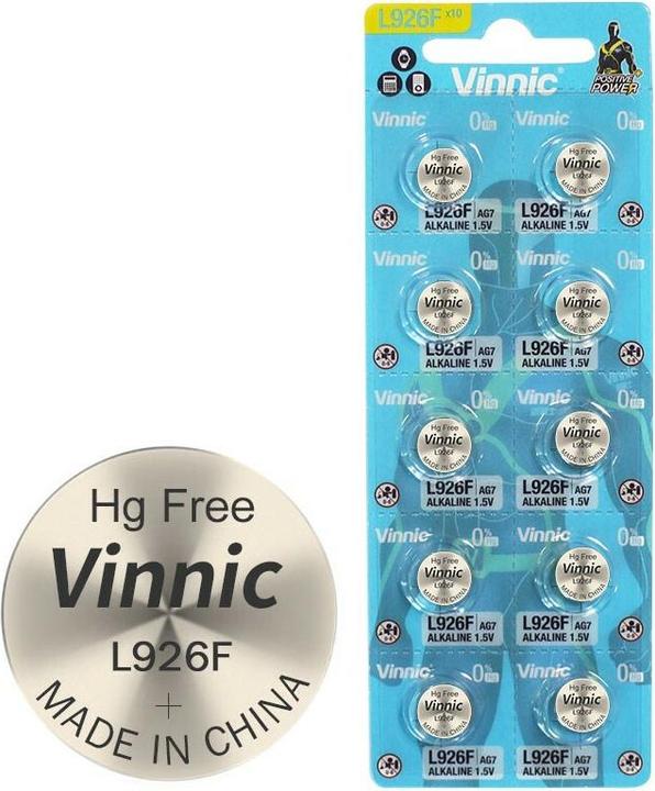 Productafbeelding Vinnic Speciale alkaline batterij G7 / AG7 / LR57 / LR927 Blister à 10 stuks (10 Pcs., SR57, 55 mAh)