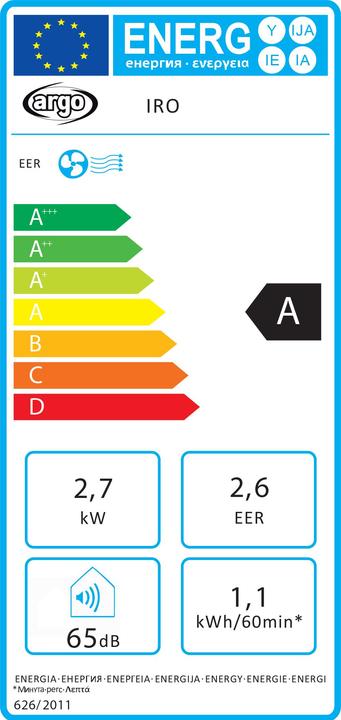 Energy Label Daitsu ARGO IRO Air conditioner 54 db 10000 btu h (54 m², 10000 BTU/h)