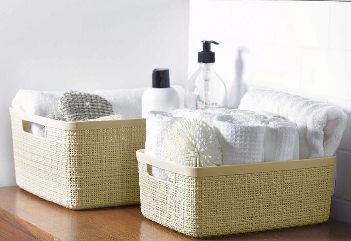 Actual product image Curver Basket Jute 100% Plastic Recycled Rectangular, White Red, M: 12 l (12 l)