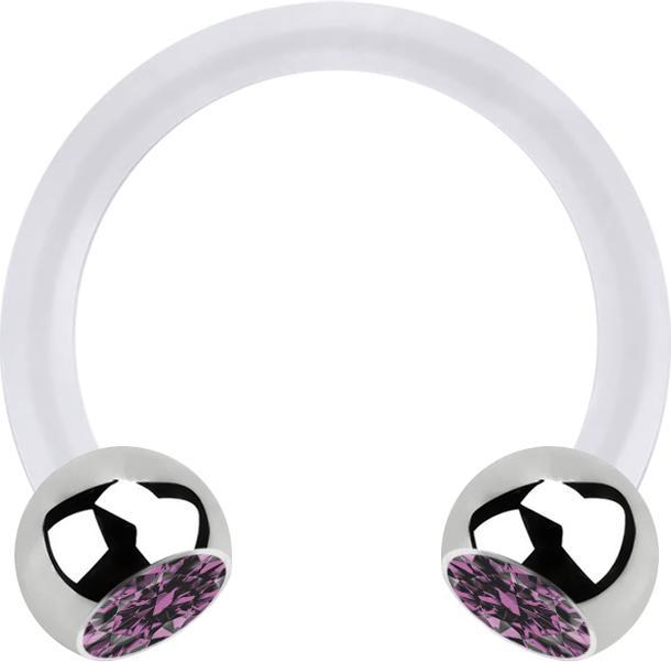 Immagine prodotto Star Piercing Micro Circular Barbell trasparente con due sfere in cristallo d'argento viola chiaro (Bioflex, senza ottone, Acciaio chirurgico 316L)