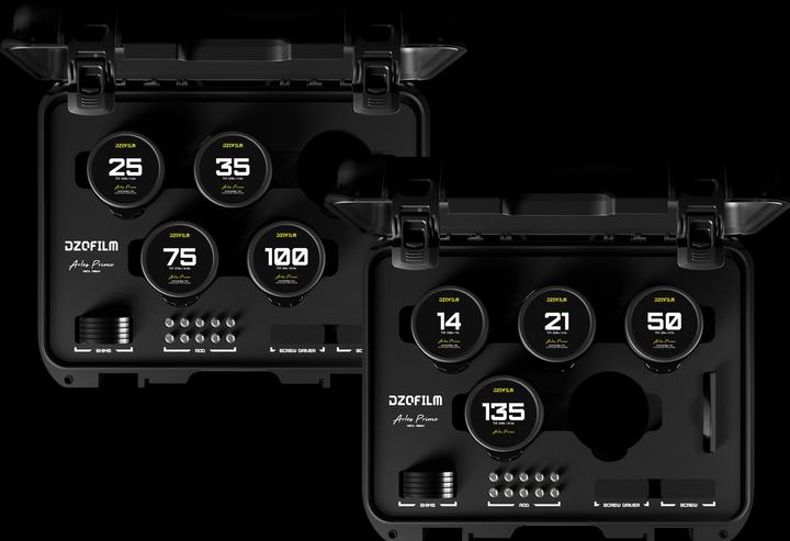 Actual product image Dzofilm Arles 14/21/25/35/50/75/100/135mm FF/VV Prime Cine Lens (PL mount,meter)