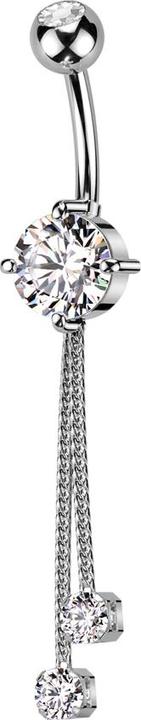 Produktbild Star Piercing Banane silber mit zwei Kugeln Kristall silber Anhänger zwei Ketten mit Kristall (Messing, Chirurgenstahl 316L)