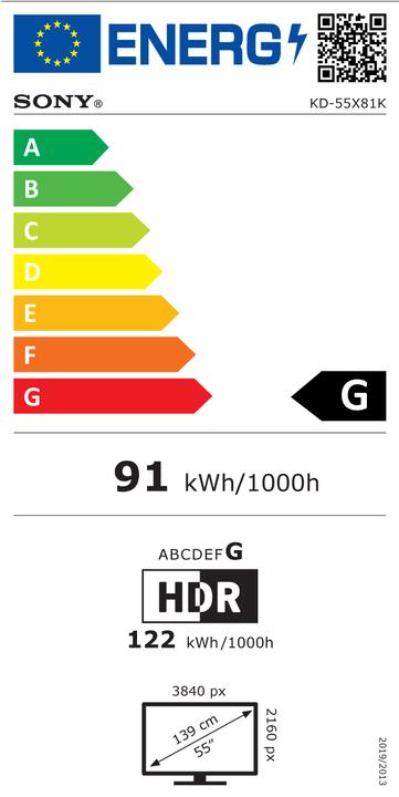 Etichetta energetica Sony KD-55X81K (55", X81K, Visualizzazione MIP, 4K, 2022)