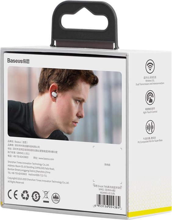 Actual product image Baseus Encok True Wireless Earphones WM01 (White) (5 h, Wireless)