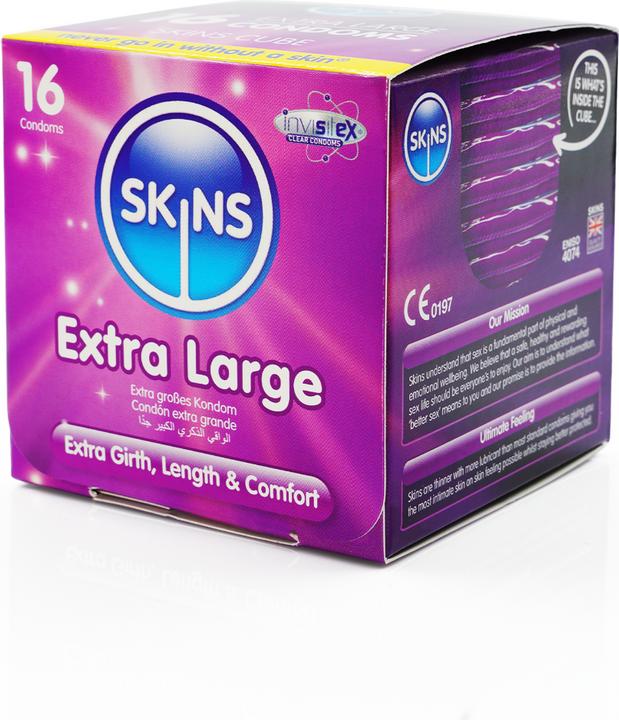 Produktbild Skins Extra Large» 16 XXL Kondome aus kristallklarem Latex - ohne Latexgeruch (16 Stk.)