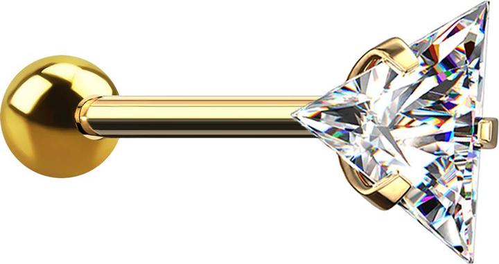 Image du produit Star Piercing Micro Barbell plaqué or avec boule et cristal triangulaire (sans laiton, Acier chirurgical 316L)