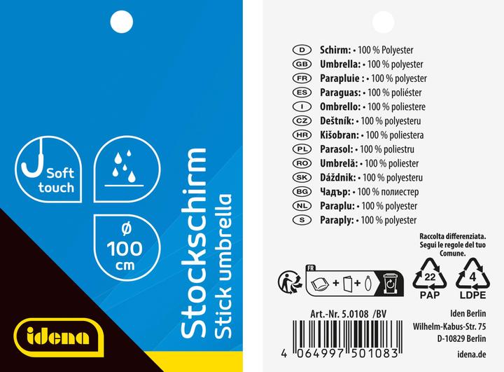 Produktbild Idena Stockschirm schwarz Ø100cm Soft-Touch-Designgriff